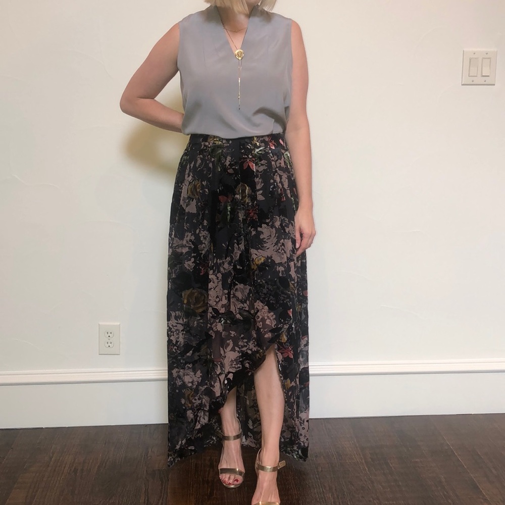 Velvet and silk floral high low skirt!